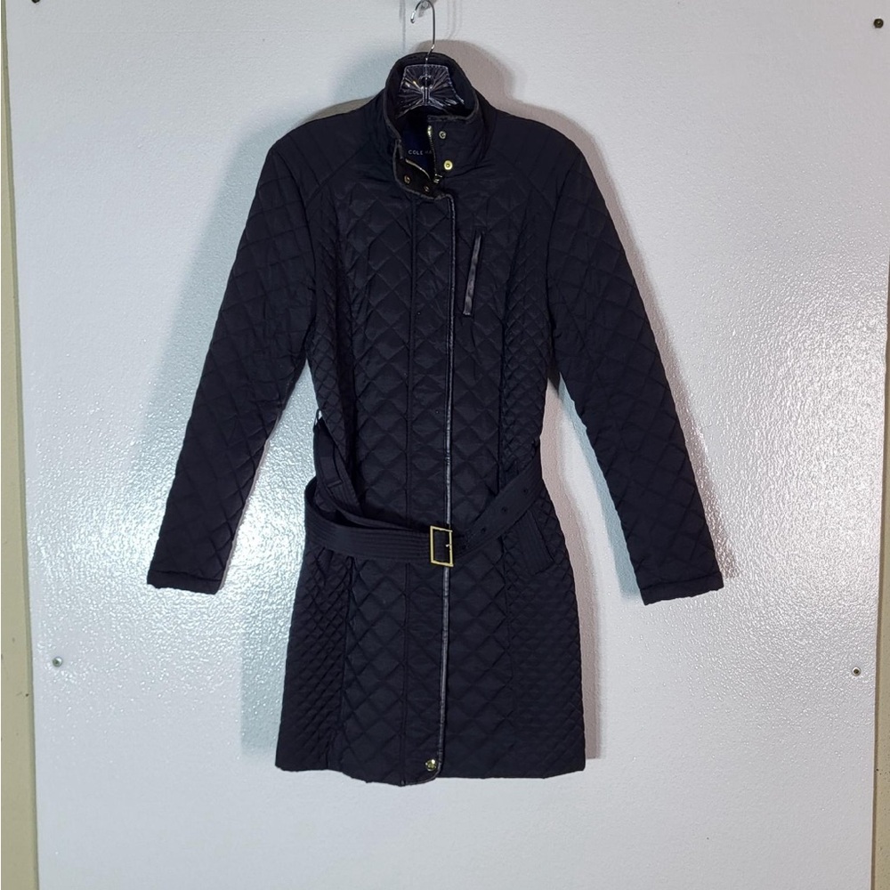 Cole Haan Women's Size Small Black Quilted Zippered Buttoned Jacket W/ Belt